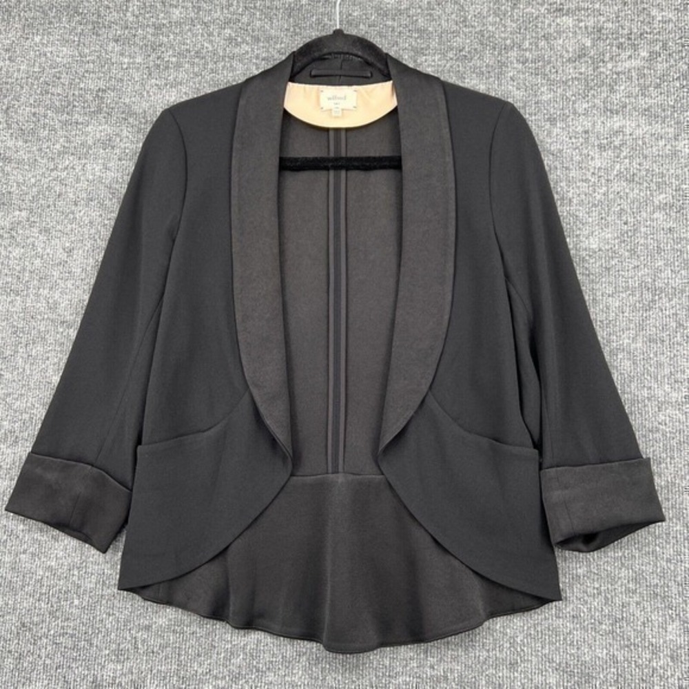 Wilfred Aritzia Blazer Womens 2 Black Open Front Short 3/4 Sleeve Drapey Classic